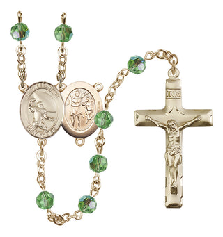 14 Karat Gold-Filled 6mm Austrian Crystal Saint Sebastian / Football Rosary in Peridot