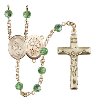 14 Karat Gold-Filled 6mm Austrian Crystal Saint Sebastian/Basketball Rosary in Peridot