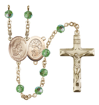 14 Karat Gold-Filled 6mm Austrian Crystal Saint Sebastian /Track&Field-Men Rosary in Peridot