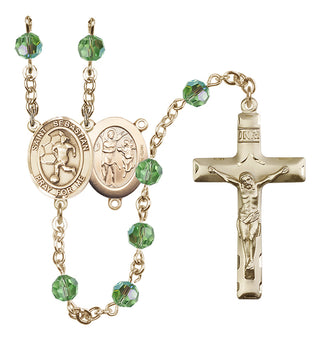 14 Karat Gold-Filled 6mm Austrian Crystal Saint Sebastian/Soccer-Women Rosary in Peridot