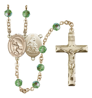 14 Karat Gold-Filled 6mm Austrian Crystal Guardian Angel/Track&Field-Women Rosary in Peridot