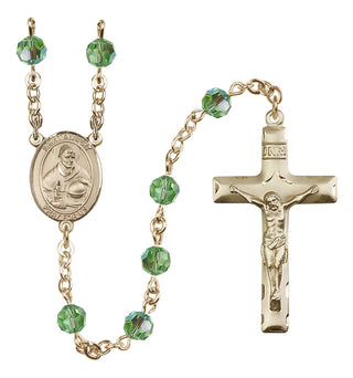 14 Karat Gold 6mm Austrian Crystal Saint Albert the Great Rosary in Peridot
