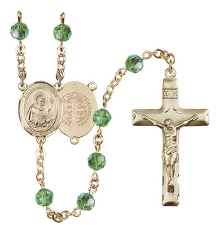 14 Karat Gold 6mm Austrian Crystal Saint Benedict Rosary in Peridot
