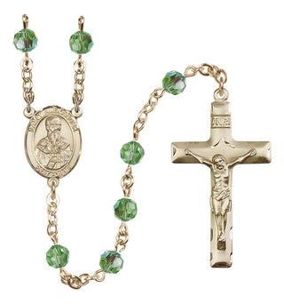 14 Karat Gold 6mm Austrian Crystal Saint Alexander Sauli Rosary in Peridot