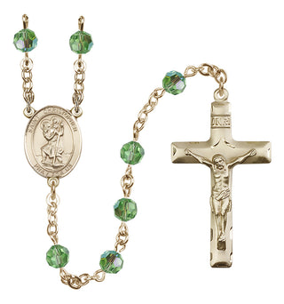 14 Karat Gold 6mm Austrian Crystal Saint Christopher Rosary in Peridot
