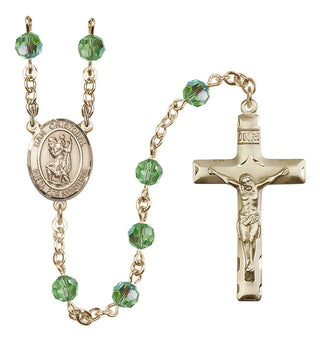 14 Karat Gold 6mm Austrian Crystal San Cristobal Rosary in Peridot