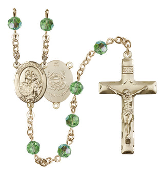 14 Karat Gold 6mm Austrian Crystal Saint Joan of Arc /Coast Guard Rosary in Peridot