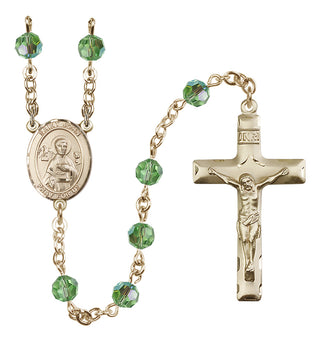 14 Karat Gold 6mm Austrian Crystal Saint John the Apostle Rosary in Peridot