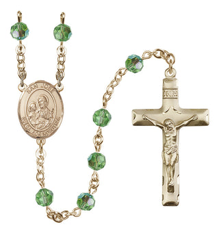 14 Karat Gold 6mm Austrian Crystal San Jose Rosary in Peridot