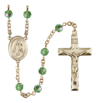 14 Karat Gold 6mm Austrian Crystal Saint Nicholas Rosary in Peridot