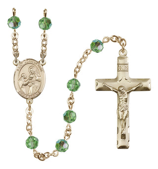 14 Karat Gold 6mm Austrian Crystal Saint John of God Rosary in Peridot