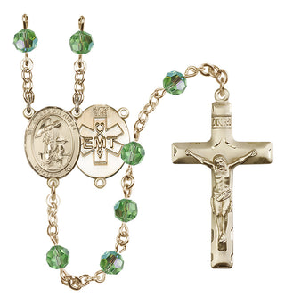 14 Karat Gold 6mm Austrian Crystal Guardian Angel / EMT Rosary in Peridot