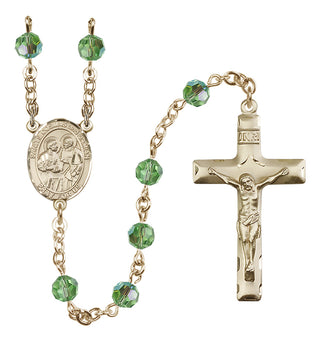 14 Karat Gold 6mm Austrian Crystal Saints Cosmas & Damian Rosary in Peridot