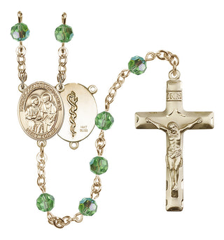 14 Karat Gold 6mm Austrian Crystal Saints Cosmas & Damian / Doctors Rosary in Peridot