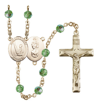 14 Karat Gold 6mm Austrian Crystal Saint Christopher/Gymnastics Rosary in Peridot
