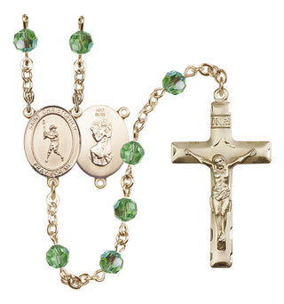 14 Karat Gold 6mm Austrian Crystal Saint Christopher/Baseball Rosary in Peridot