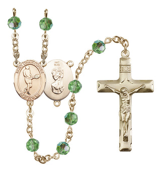 14 Karat Gold 6mm Austrian Crystal Saint Christopher/Tennis Rosary in Peridot
