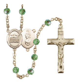 14 Karat Gold 6mm Austrian Crystal Saint Christopher/Swimming Rosary in Peridot