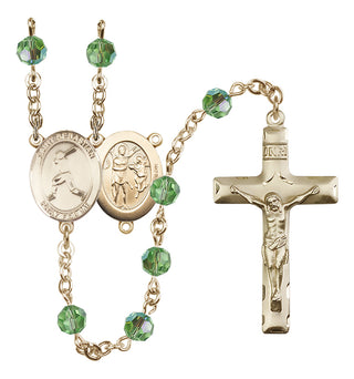 14 Karat Gold 6mm Austrian Crystal Saint Sebastian/Baseball Rosary in Peridot