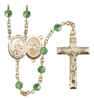 14 Karat Gold 6mm Austrian Crystal Saint Sebastian/Basketball Rosary in Peridot