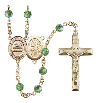 14 Karat Gold 6mm Austrian Crystal Saint Sebastian/Swimming Rosary in Peridot