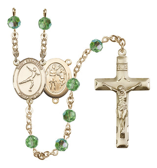 14 Karat Gold 6mm Austrian Crystal Saint Sebastian/Figure Skating Rosary in Peridot