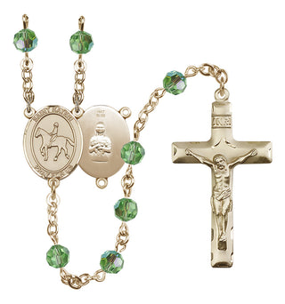 14 Karat Gold 6mm Austrian Crystal Saint Kateri/Equestrian Rosary in Peridot
