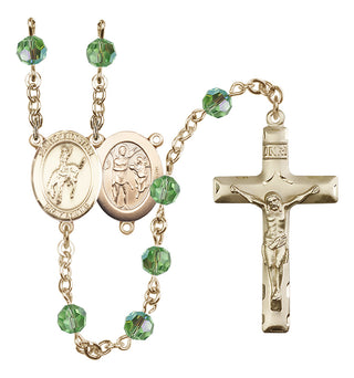 14 Karat Gold 6mm Austrian Crystal Saint Sebastian / Rodeo Rosary in Peridot