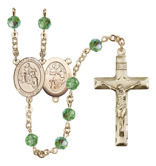 14 Karat Gold 6mm Austrian Crystal Saint Sebastian / Motorcycle Rosary in Peridot