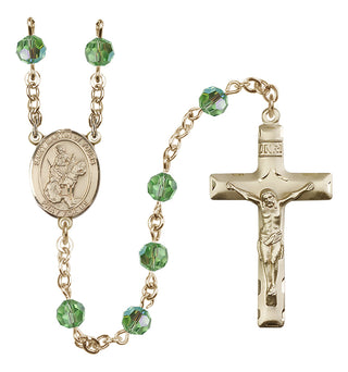 14 Karat Gold 6mm Austrian Crystal Saint Martin of Tours Rosary in Peridot