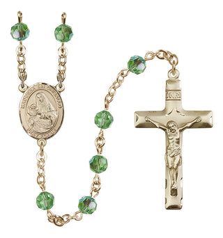14 Karat Gold 6mm Austrian Crystal Madonna del Ghisallo Rosary in Peridot