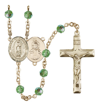 14 Karat Gold 6mm Austrian Crystal Virgen de Guadalupe Rosary in Peridot