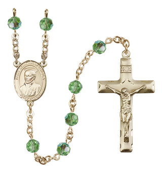 14 Karat Gold 6mm Austrian Crystal Saint Ignatius of Loyola Rosary in Peridot