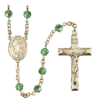 14 Karat Gold 6mm Austrian Crystal Saint Joseph the Worker Rosary in Peridot
