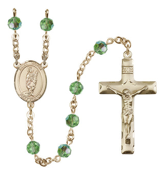 14 Karat Gold 6mm Austrian Crystal Saint Victor of Marseilles Rosary in Peridot