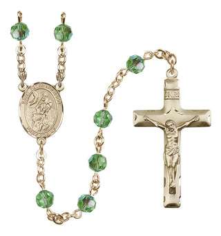 14 Karat Gold 6mm Austrian Crystal Saint Peter Nolasco Rosary in Peridot