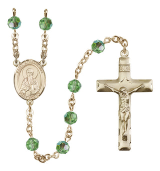 14 Karat Gold 6mm Austrian Crystal Saint Athanasius Rosary in Peridot