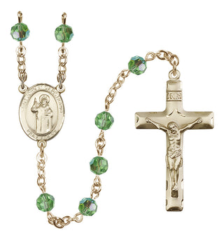 14 Karat Gold 6mm Austrian Crystal Saint John of Capistrano Rosary in Peridot