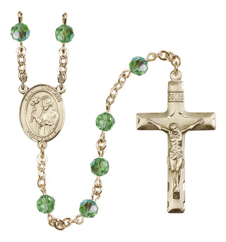 14 Karat Gold 6mm Austrian Crystal Saint Dunstan Rosary in Peridot