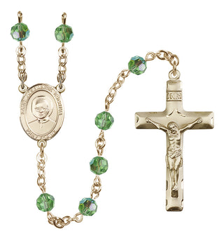 14 Karat Gold 6mm Austrian Crystal Saint Josemaria Escriva Rosary in Peridot