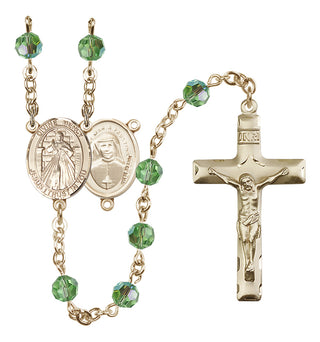 14 Karat Gold 6mm Austrian Crystal Divine Mercy Rosary in Peridot
