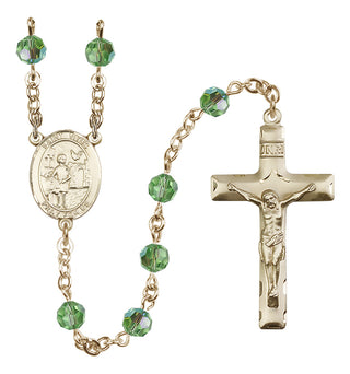 14 Karat Gold 6mm Austrian Crystal Saint Vitus Rosary in Peridot