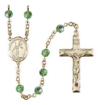 14 Karat Gold 6mm Austrian Crystal Saint Raymond of Penafort Rosary in Peridot