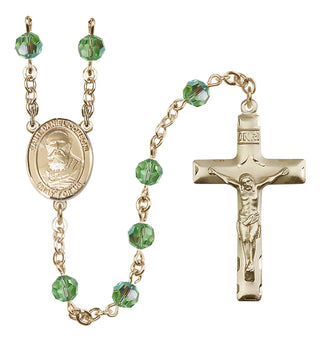 14 Karat Gold 6mm Austrian Crystal Saint Daniel Comboni Rosary in Peridot
