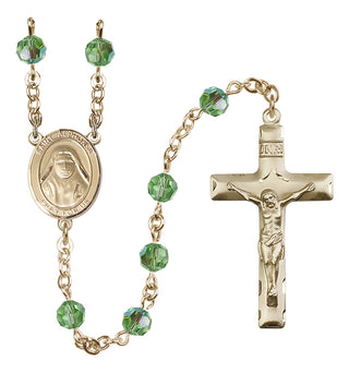 14 Karat Gold 6mm Austrian Crystal Saint Alphonsa of India Rosary in Peridot