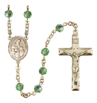 14 Karat Gold 6mm Austrian Crystal Saint Margaret of Scotland Rosary in Peridot