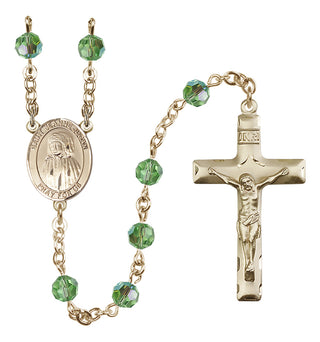 14 Karat Gold 6mm Austrian Crystal Saint Jeanne Jugan Rosary in Peridot