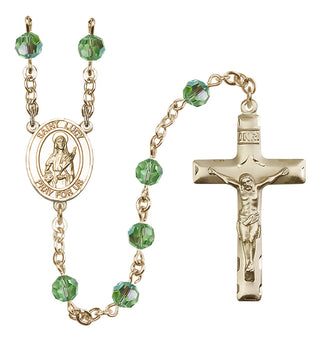 14 Karat Gold 6mm Austrian Crystal Saint Lucy Rosary in Peridot