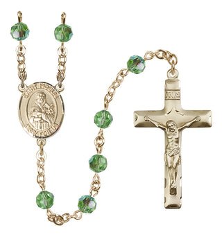 14 Karat Gold 6mm Austrian Crystal Saint Fidelis Rosary in Peridot