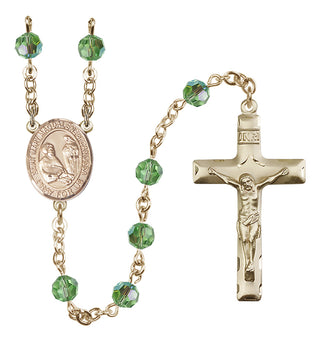 14 Karat Gold 6mm Austrian Crystal Saint Mary Magdalene of Canossa Rosary in Peridot